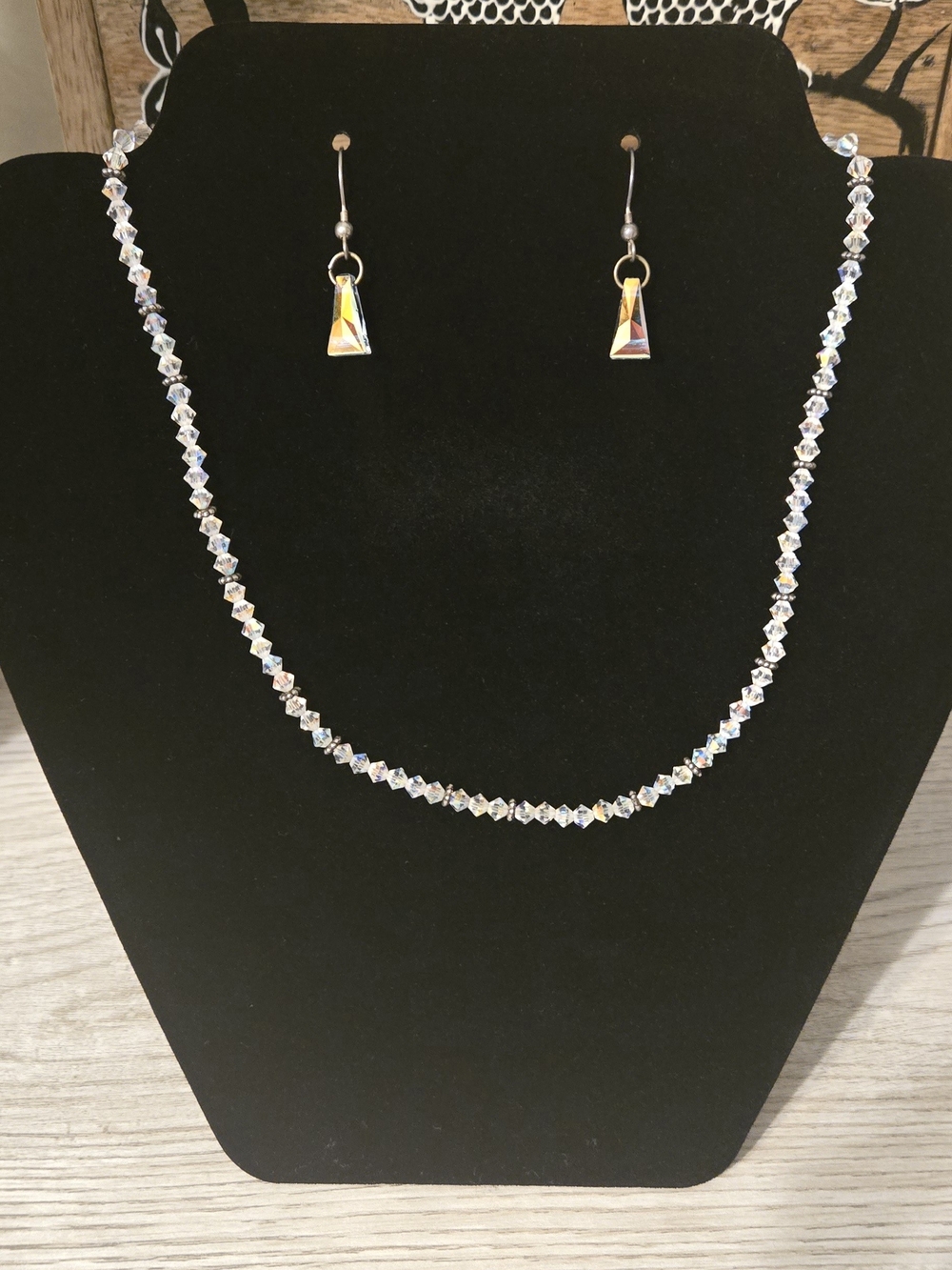 Hawaiian Rainbow Crystal Bead Necklace and Drop Earrings - "Aurora Borealis"